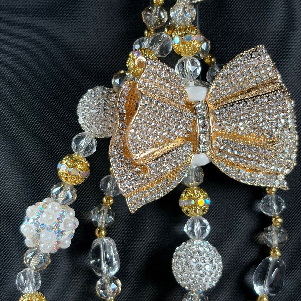 Beaded Bag Charm Gold Crystal Bow Rhinestone Drip Y2K Coquette Luxe Kawaii Spark - Picture 5 of 12